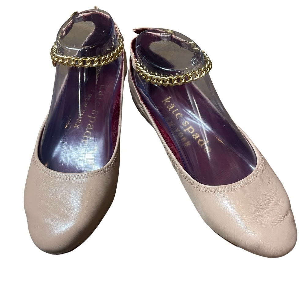 Kate Spade Crush Leather Ballet Flats with Ankle Chain Milk Tea NEW Size 5.5 - Picture 5 of 11